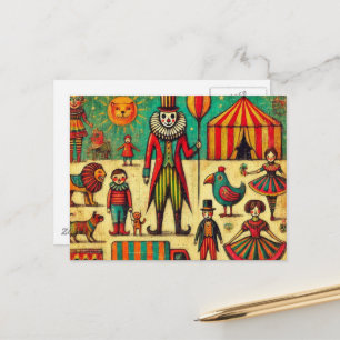 Cartão Postal Vintage Circus Clowage Collage