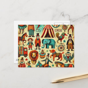 Cartão Postal Vintage Circus Collage