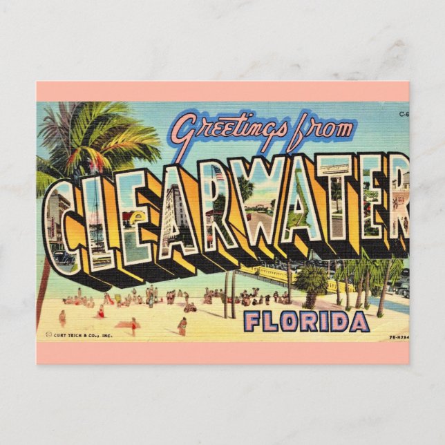 Cartão Postal Vintage Clearwater Florida (Frente)