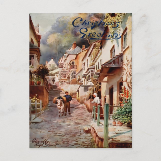 Cartão Postal Vintage Clovelly High Street Christmas (Frente)