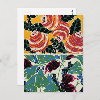 Cartão Postal Vintage Colorful Flowers and Leaves Art Nouveau