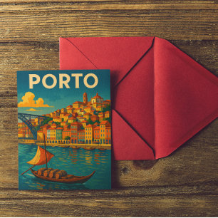 Cartão Postal Vintage Colorful Porto Portugal Viagem