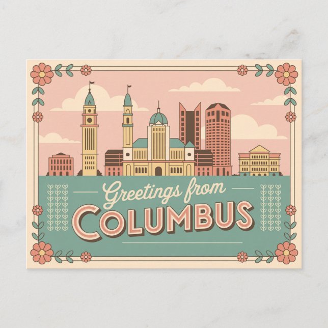 Cartão postal Vintage Columbus | Saudações de (Frente)