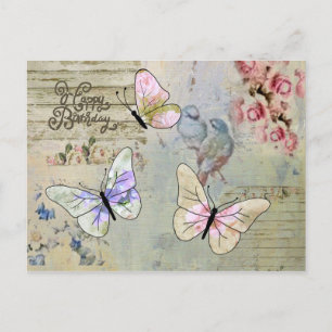 Cartão Postal Vintage com borboletas