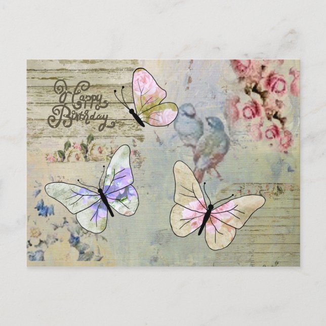 Cartão Postal Vintage com borboletas (Frente)