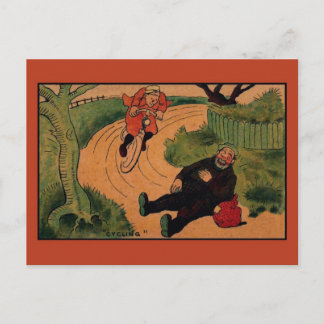 Cartão Postal Vintage com ciclismo engraçado
