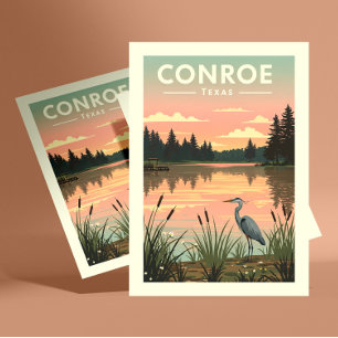 Cartão Postal Vintage Conroe Texas