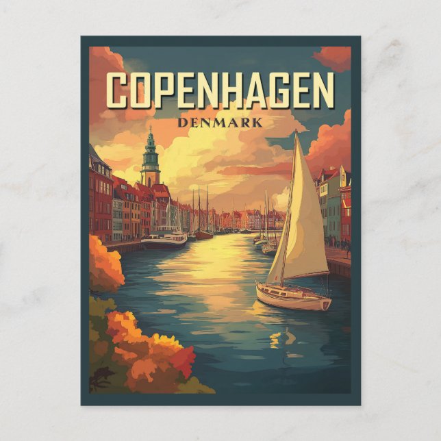 Cartão Postal Vintage Copenhagen Denmark Viagem (Frente)
