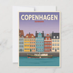 Cartão Postal Vintage Copenhagen Denmark Viagem