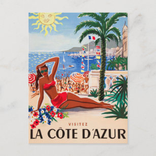 Cartão Postal Vintage Cote D'Azur Beach Girl