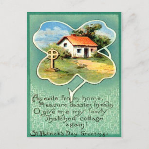 Cartão Postal Vintage Cottage Irish Cross Dia de São Patrício 