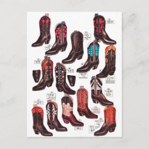 Cartão Postal Vintage Cowboy Boots 'Variedade Grande'!