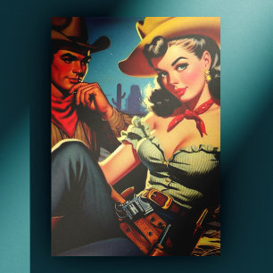 Cartão Postal Vintage Cowboy e Cowgirl