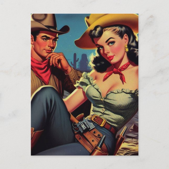 Cartão Postal Vintage Cowboy e Cowgirl (Frente)