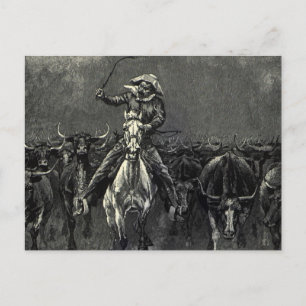 Cartão Postal Vintage Cowboys, um Stampede de Frederic Remington