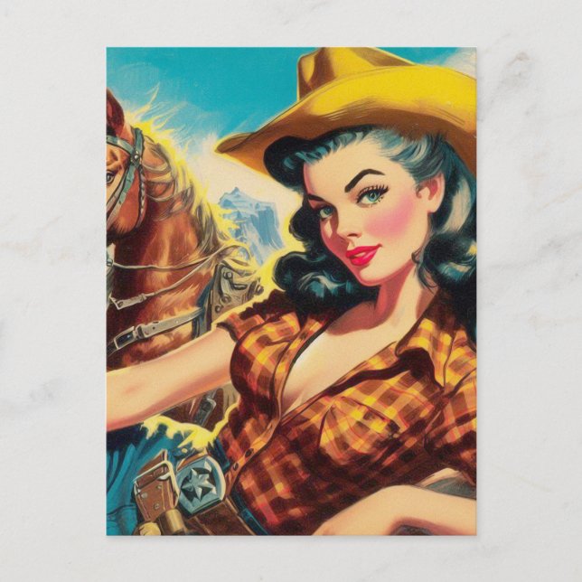 Cartão Postal Vintage Cowgirl Painting (Frente)