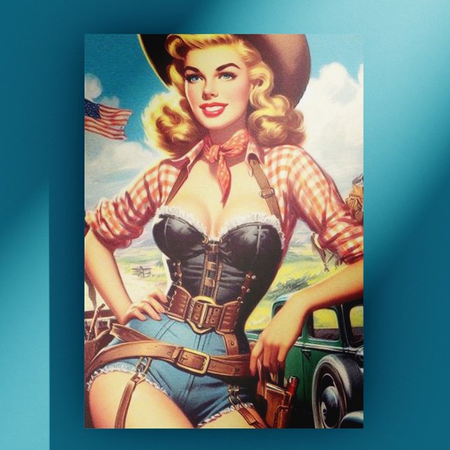 Cartão Postal Vintage Cowgirl Pin Up (Criador carregado)