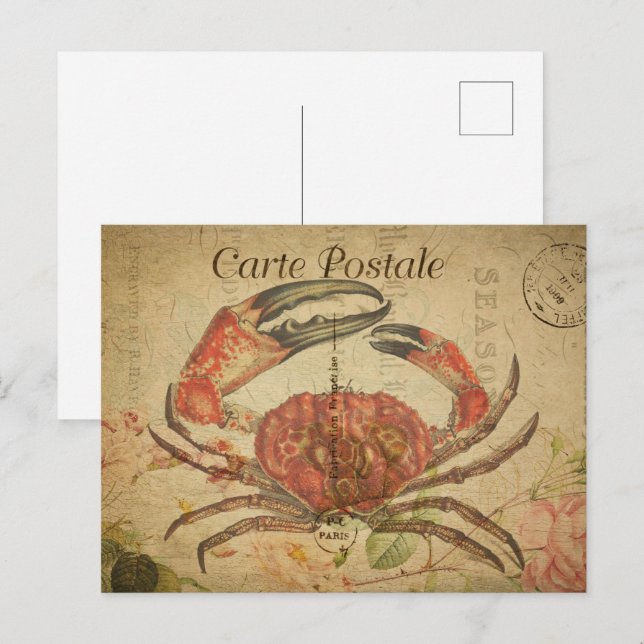Cartão Postal Vintage Crab (Frente/Verso)