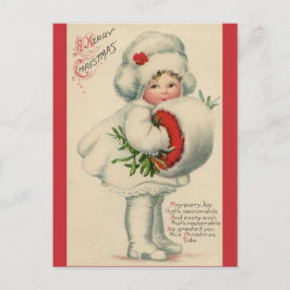 Cartão Postal Vintage Criança de Natal Vitoriana com Mistletoe