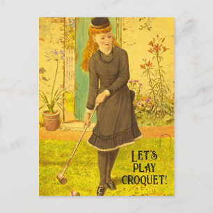 Cartão Postal Vintage Croquet Cute Lawn Games Summer Cottagecore