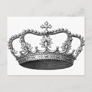 Cartão Postal Vintage Crown Black and White