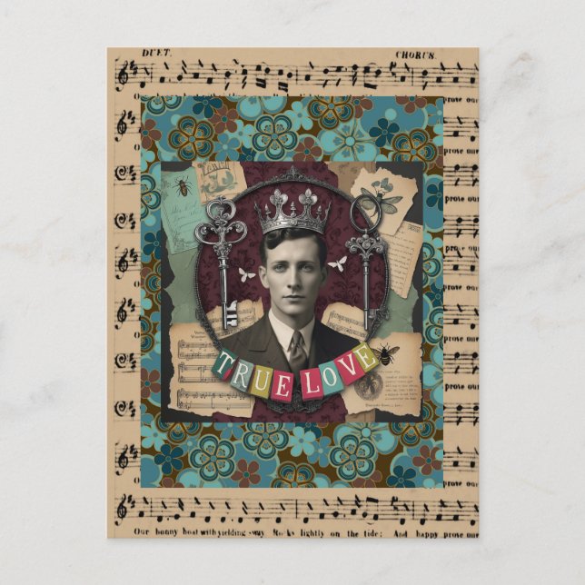Cartão Postal Vintage Crowned Gentleman "True Love" (Frente)