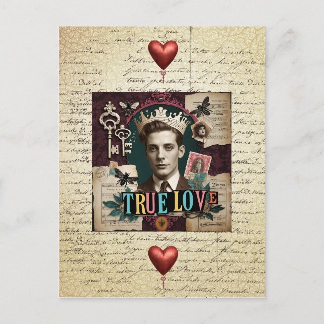 Cartão Postal Vintage Crowned Gentleman "True Love" (Frente)