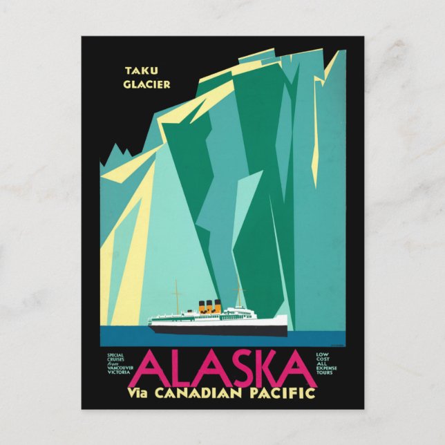 Cartão Postal Vintage Cruise Line Alaska Glacier Viagem (Frente)