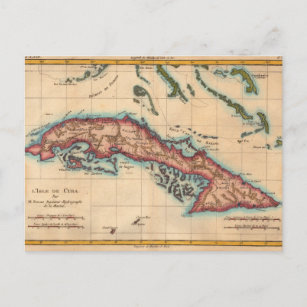 Cartão Postal Vintage Cuba Island Map Old Viagem