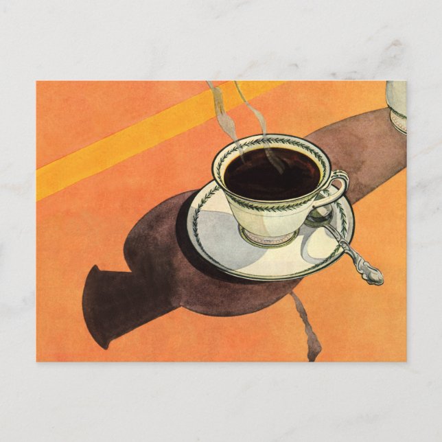 Cartão Postal Vintage Cup, Saucer, Spoon, Dinheiro Retro (Frente)