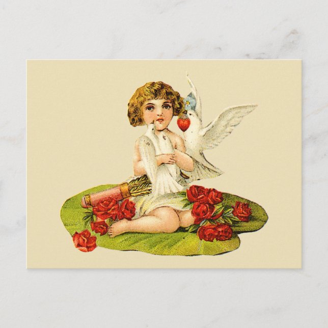 Cartão Postal Vintage Cupid em Lily Pad (Frente)