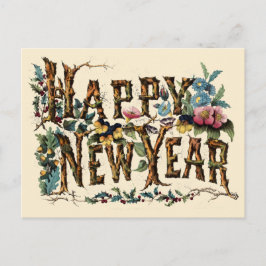 Cartão Postal Vintage Currier & Ives 1876 "Feliz ano novo"