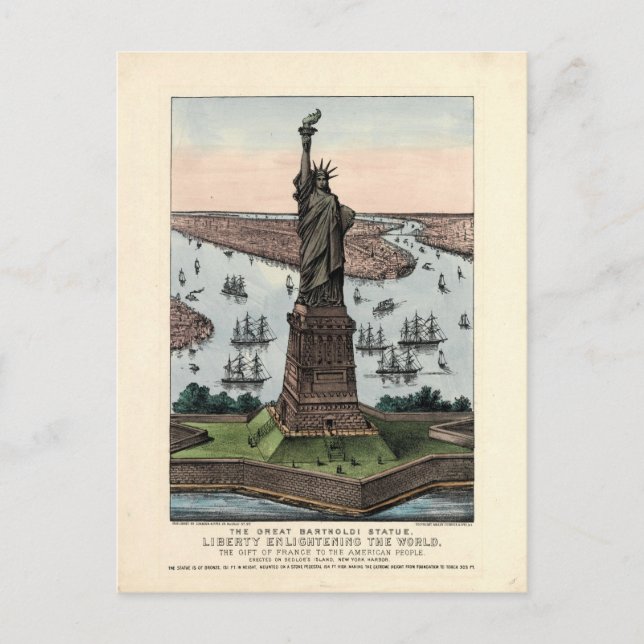 Cartão Postal Vintage Currier & Ives Estátua da Liberdade (Frente)