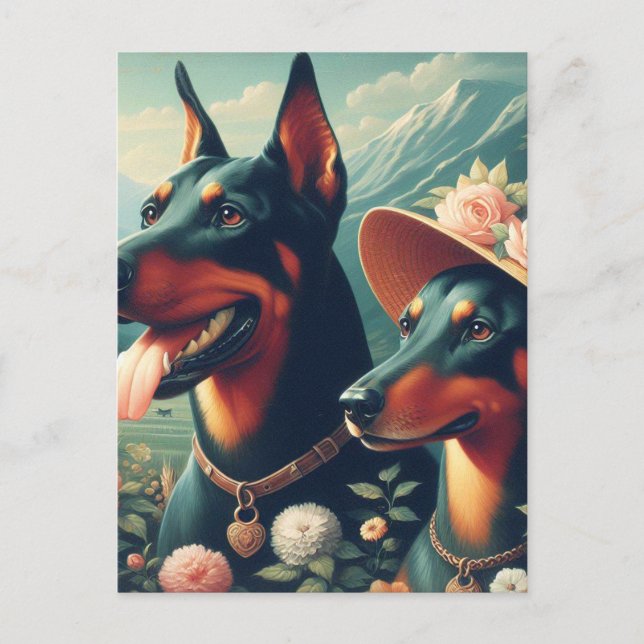 Cartão Postal Vintage Cute Doberman Painting (Frente)
