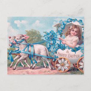 Cartão Postal Vintage Cute Girl in Easter Egg Carruagem por Lamb