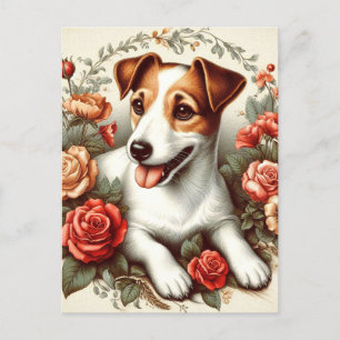 Cartão Postal Vintage Cute Jack Russell Terrier Floral