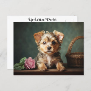 Cartão Postal Vintage Cute Puppy Yorkshire Terrier Rosa Portrait