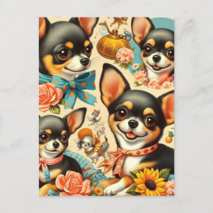 Cartão Postal Vintage Cute Seamless Chihuahua