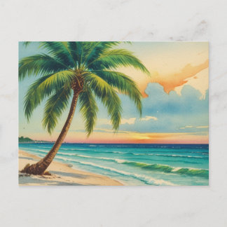 Cartão postal vintage da praia com palmeira da Fló