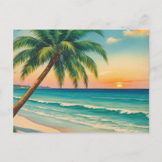 Cartão postal vintage da praia com palmeira da Fló