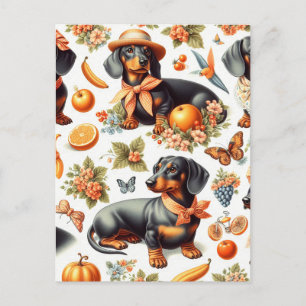 Cartão Postal Vintage Dachshund Seamless