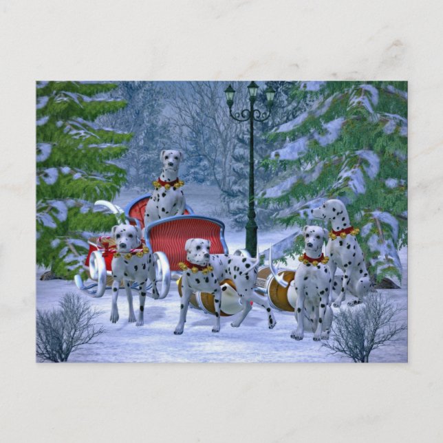 Cartão Postal Vintage Dalmatian Sleigh Snow Christmas (Frente)