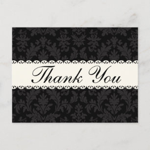 Cartão Postal Vintage Damask Obrigado Preto Floral Renda Branca