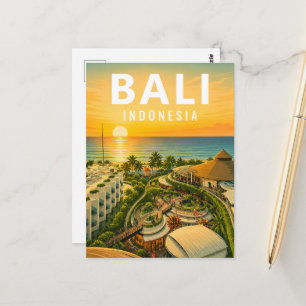 Cartão postal vintage de Bali - Pôr do sol em Beac