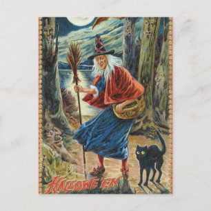 Cartão postal vintage de bruxa de Halloween com ga