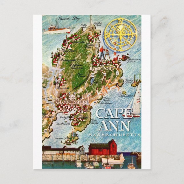 Cartão postal Vintage de Cape Ann Massachusetts (Frente)