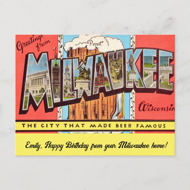 Cartão postal vintage de Milwaukee para qualquer o (Frente)