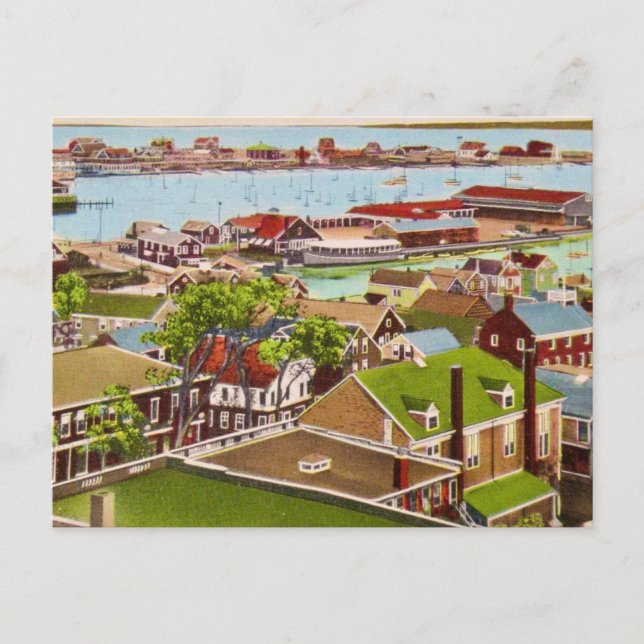 Cartão postal vintage de Nantucket Harbor MA (Frente)