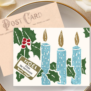 Cartão postal vintage de Natal com velas em linole