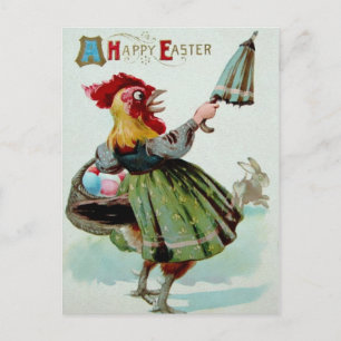 Cartão postal vintage de Páscoa com frango